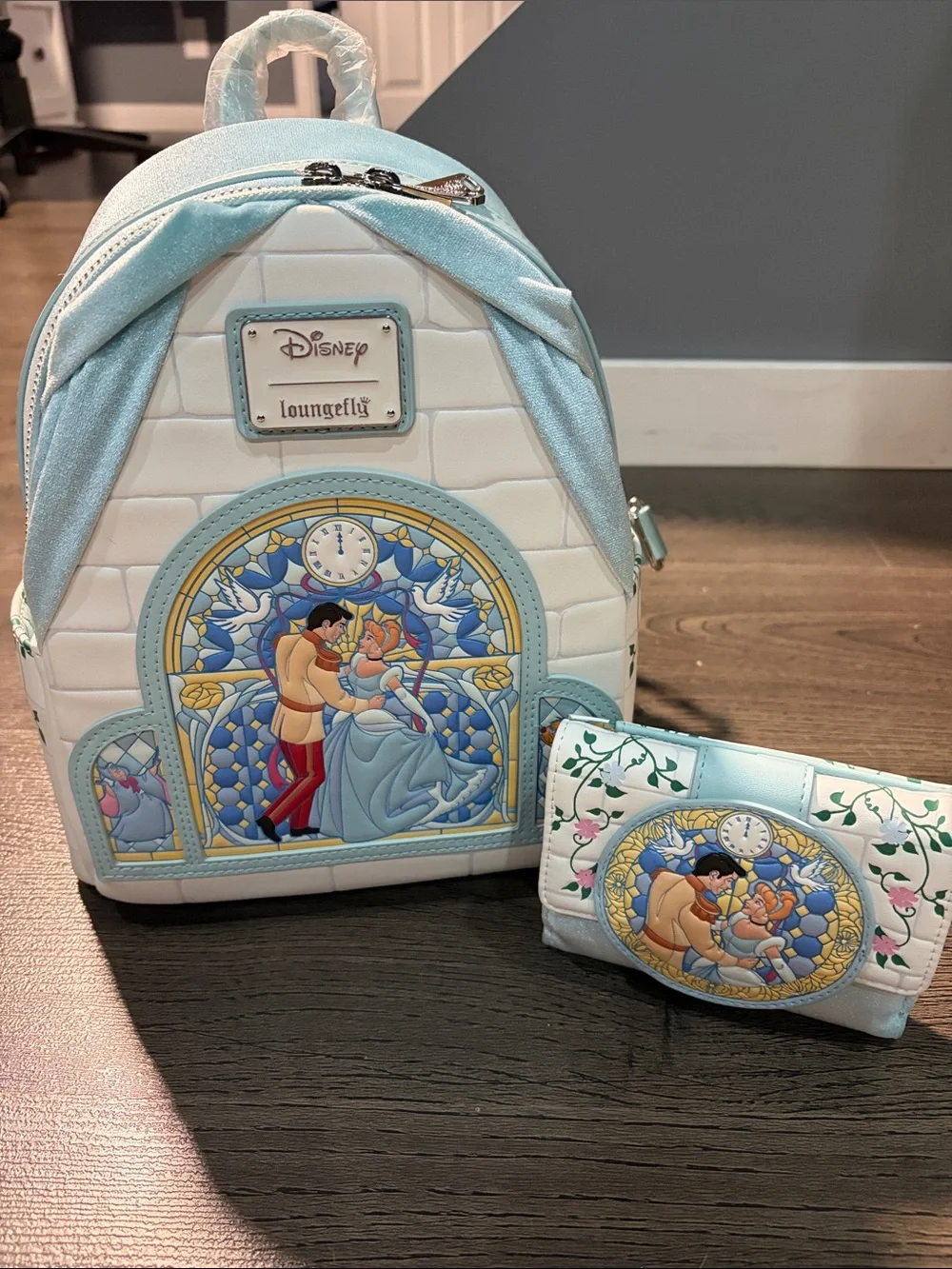 Loungefly Cinderella Light Blue Stained Glass Mini Backpack & Wallet Set